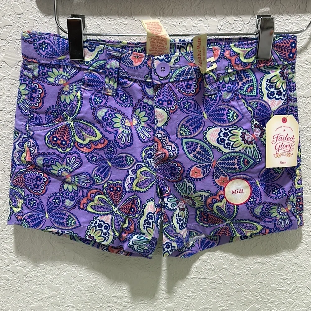 Copper key & Faded glory green & floral purple girls size 8 GUC..